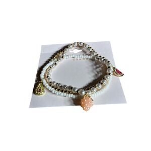 LC Conrad 3-Piece Gold Tone Beaded Fruit Charm Bracelet Set Summer GIFT NEW